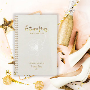 Agenda Dourado Script Future Sra. Beige Wedding Planner