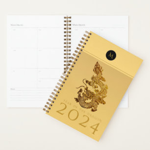 Agenda Dragão Chinês Ano 2024 Monograma Elegante SPl