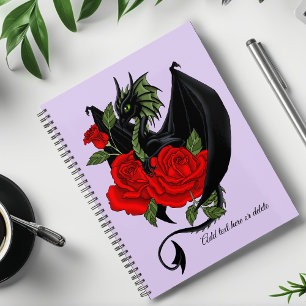 Agenda Dragão Preto Místico Rosas Vermelhas Lavanda Gótic