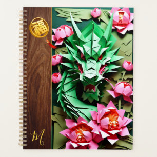 Agenda Dragão Verde de Ano Novo Chinês Origami Monograma