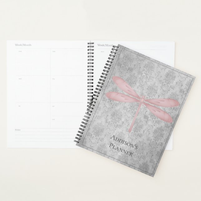 Agenda Dragonfly Damask Rosa (Exibição)