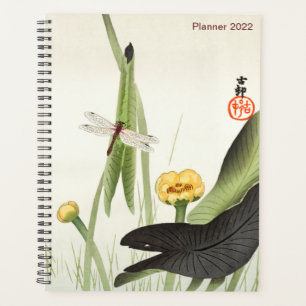 Agenda Dragonfly e Lotus por Ohara Koson, Arte Japonesa,