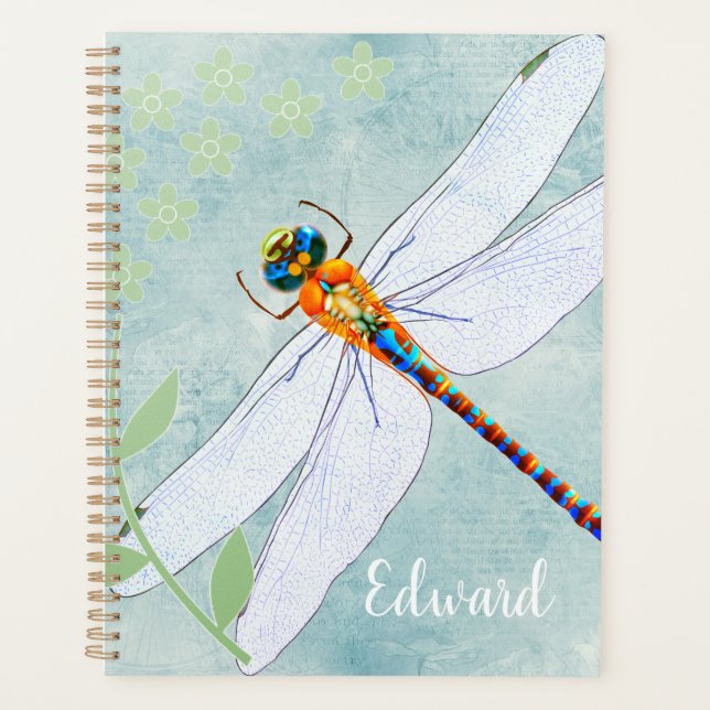 Agenda Dragonfly Vintage sobre fundo floral desbotado (Frente)