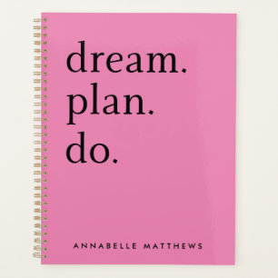 Agenda Dream Plan Do   Rosa Mínimo Moderno Brilhante