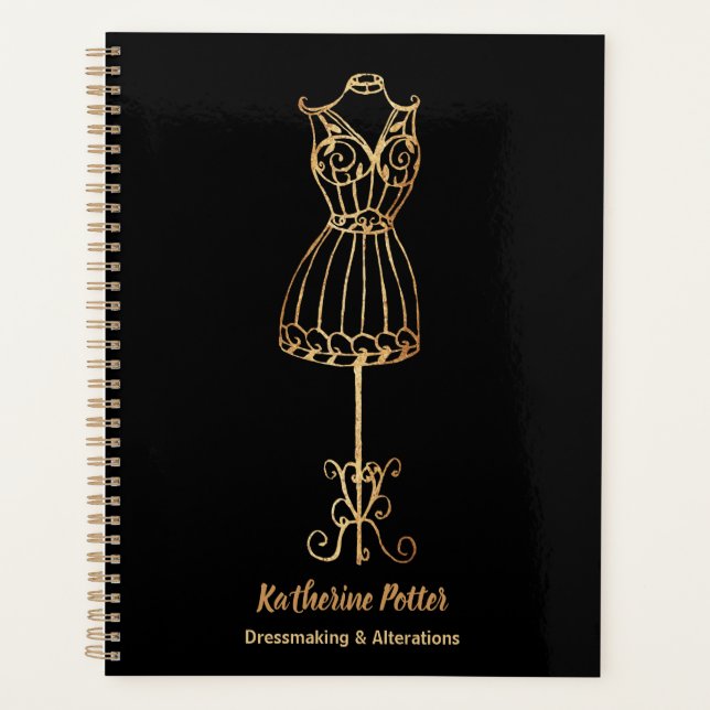 Agenda Dressmaker Seamstress Glitter Dourado Mannequin (Frente)