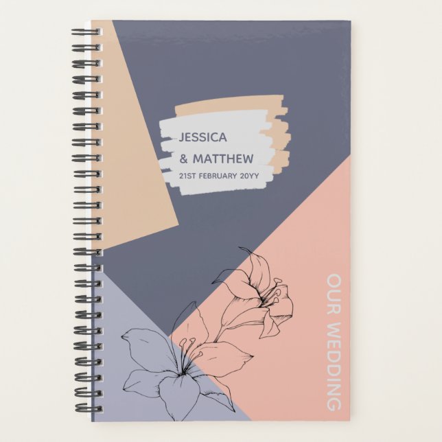 Agenda Dusty Blue Coral Weding Planner Personalizado (Frente)
