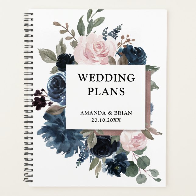 Agenda Dusty Blue Mauve Rosa rosa Slate Floral Casamento (Frente)