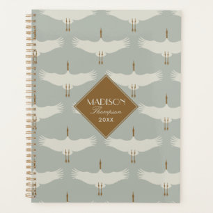Agenda Dusty Blue Neutral Birds Swans Art Deco Monograma