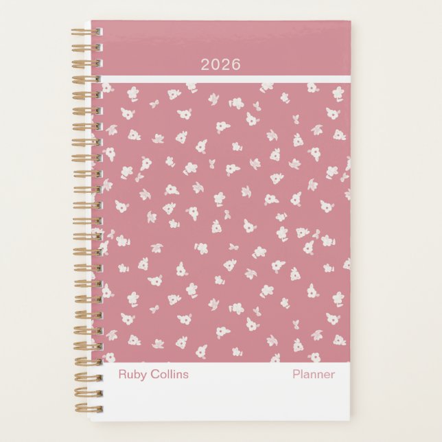 Agenda Dusty Pink Feminine Minimalist Floral Planner (Frente)
