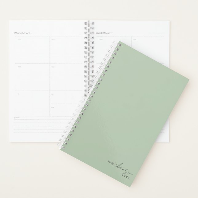 Agenda Dusty Sage Green - Simples Minimalista Personaliza (Exibição)