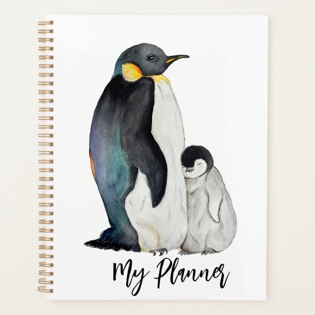 Agenda É uma família de pinguins desenhando aquarela (Frente)