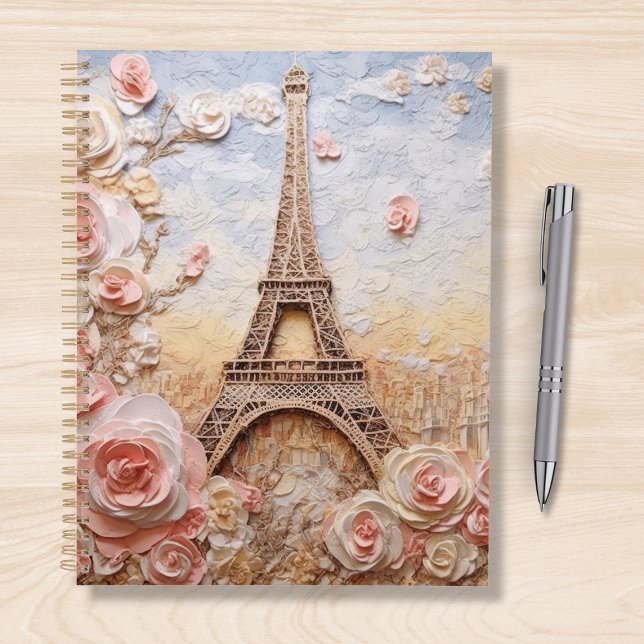 Agenda Eiffel Tower Paris França Floral Rosa (Criador carregado)