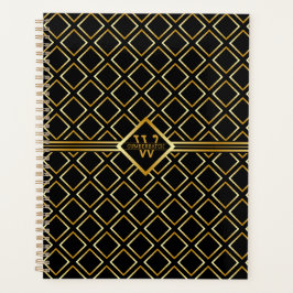Agenda Eixo Monograma Falso Dourado – Preto e Dourado