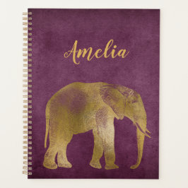 Agenda Elefante Dourada Violet Suede Planner