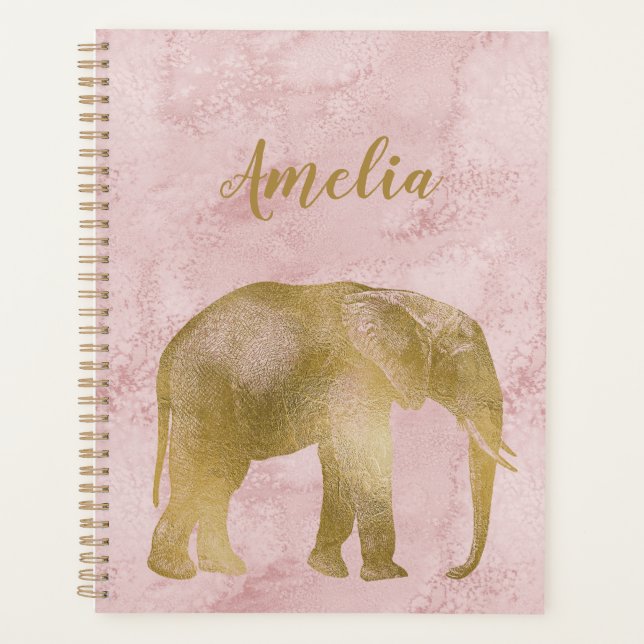 Agenda Elefante Dourado Pink Suede Planner (Frente)