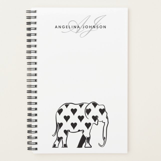 Agenda Elefante Nome Simples Preto e Branco (Frente)