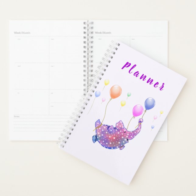 Agenda Elefante voando com balões coloridos (Exibição)