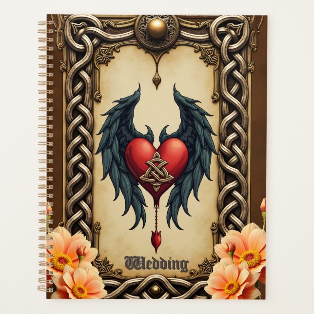 Agenda Elegância celta com um coração e asas.  (Frente)