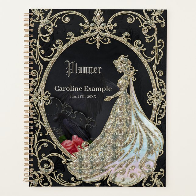 Agenda Elegância em ouro e preto. (Frente)