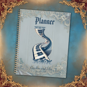 Agenda Elegância em teclas de piano e flores.