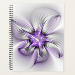 Agenda Elegância Floral Arte Fractal Violeta Abstrata Mod