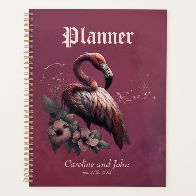 Agenda elegância tropical, o flamingo na luz. (Frente)
