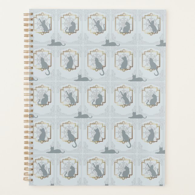 Agenda Elegant Art Deco Cats - Light Gray (Frente)