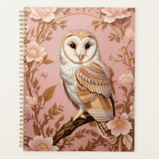 Agenda Elegant Barn Owl Pink and Gold Floral
