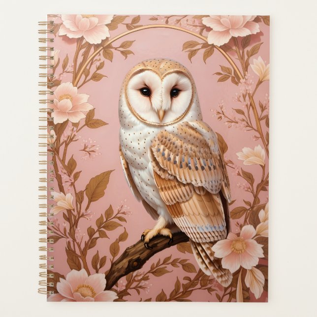 Agenda Elegant Barn Owl Pink and Gold Floral  (Frente)