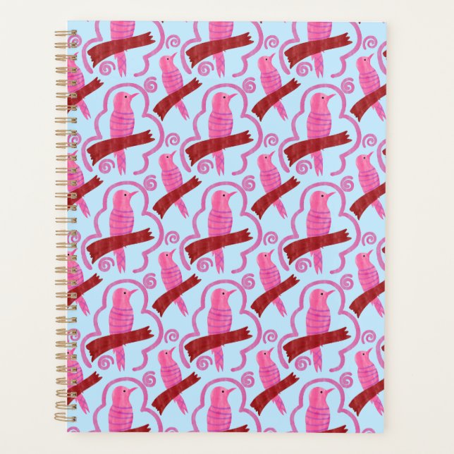 Agenda Elegant birds Pattern Spiral Planner (Frente)