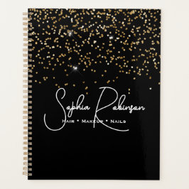 Agenda Elegant Black and Gold Glitter Salon Business