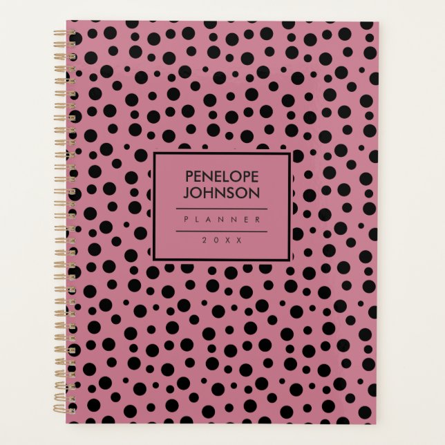 Agenda Elegant Black Blush Pink Polka Dot Pattern (Frente)