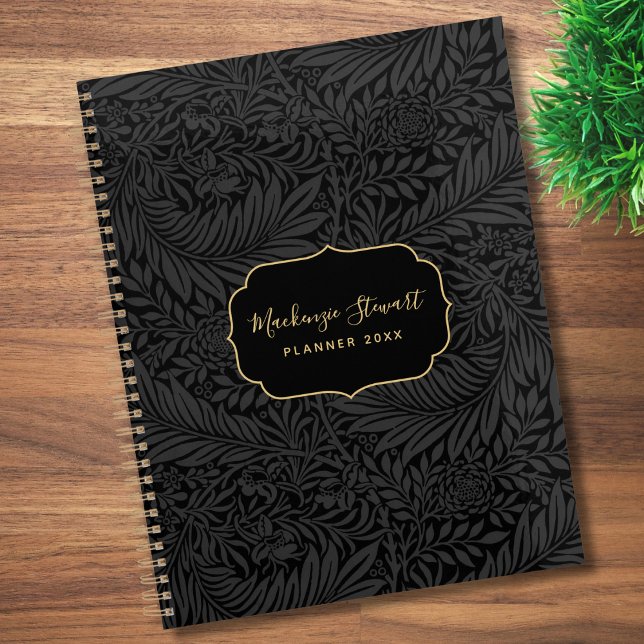 Agenda Elegant Black Floral Pattern 2026 (Criador carregado)