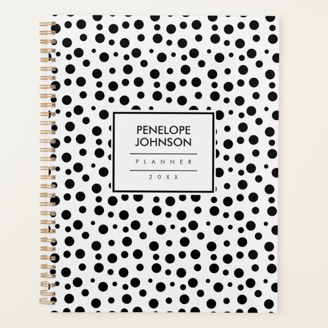 Agenda Elegant Black White Polka Dot Pattern (Frente)