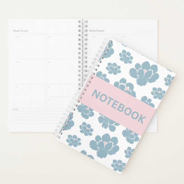Agenda Elegant Blue Floral Notebook (Exibição)