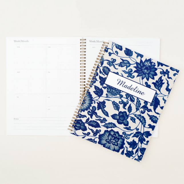 Agenda Elegant Blue Wildflower French Country Custom Name (Exibição)