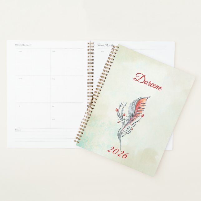 Agenda Elegant Feather Floral Watercolour  planner (Exibição)
