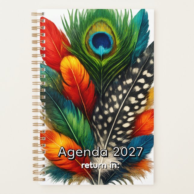 Agenda Elegant Feathers Pattern Personalized Planner Jour (Frente)