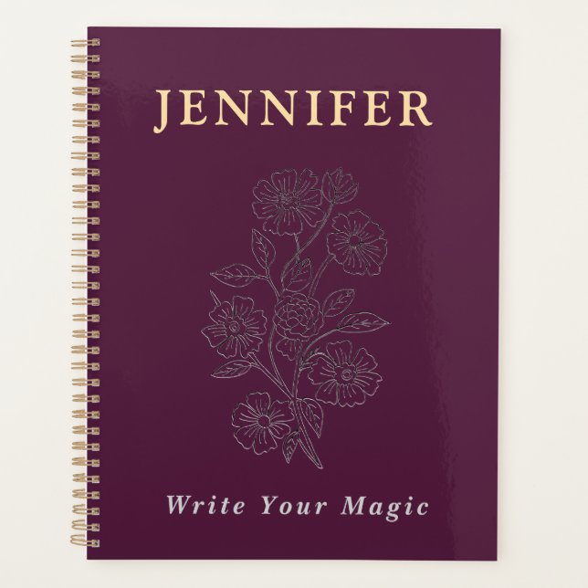 Agenda Elegant Floral Custom Name Notebook | Write Your M (Frente)