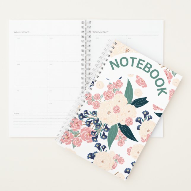 Agenda Elegant Floral Design – Navy Blue, Pink & Beige Ha (Exibição)