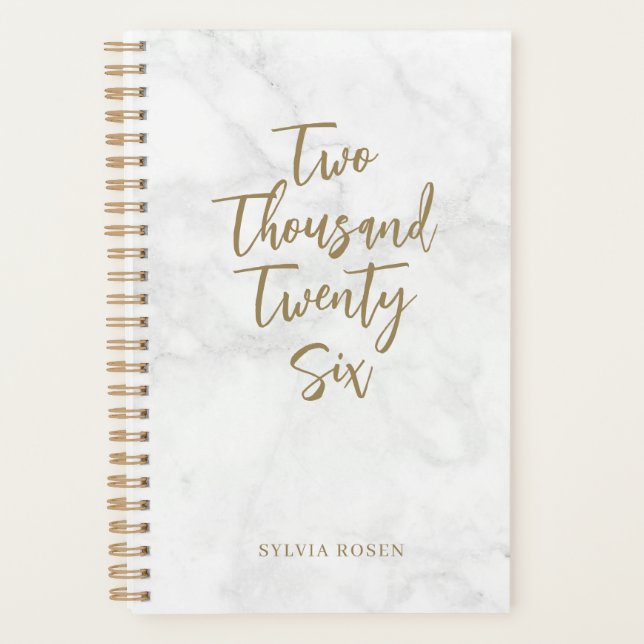 Agenda Elegant Gold Gray White Marble Personalized (Frente)