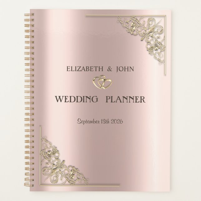 Agenda Elegant Gold Hearts Rose Gold Wedding  (Frente)