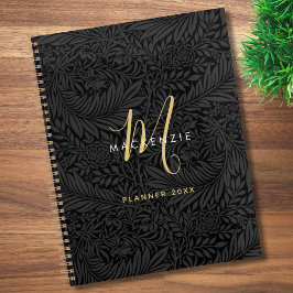 Agenda Elegant Gold Monogram Black Floral 2026