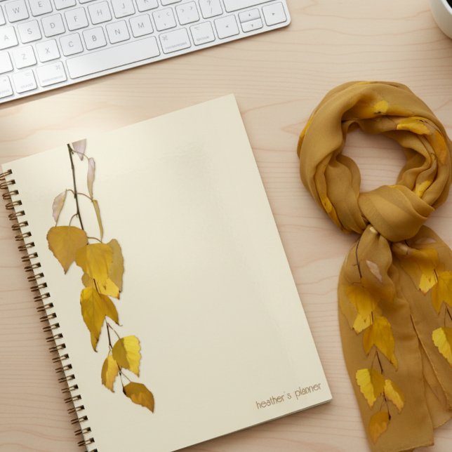 Agenda Elegant Golden Birch Leaf Personalized Christmas   (Criador carregado)