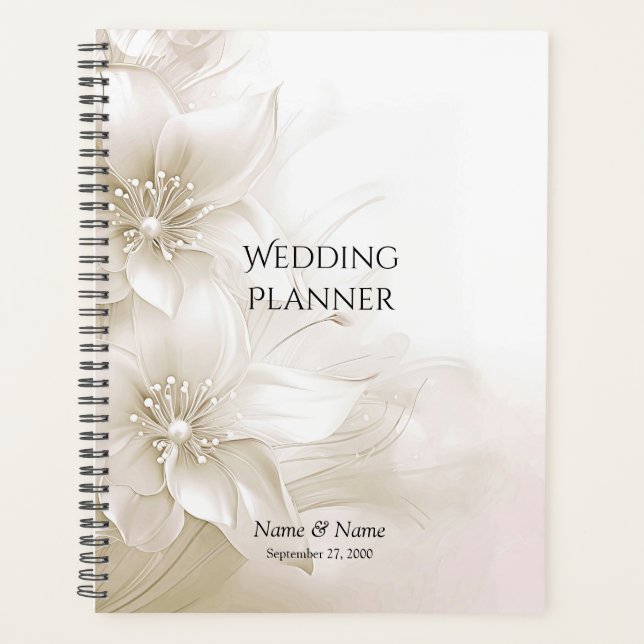 Agenda Elegant Ivory White Flowers Planner (Frente)