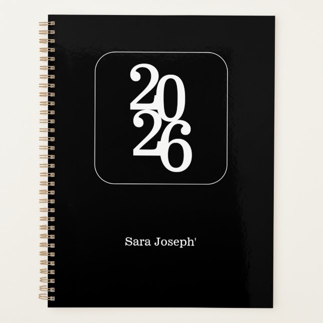 Agenda Elegant Minimalist Black and White Simple Planner (Frente)