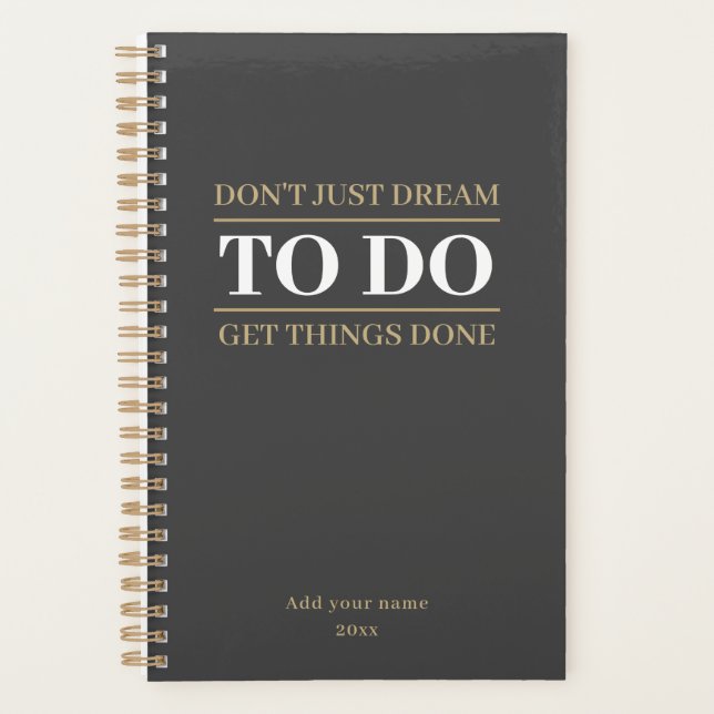 Agenda Elegant Minimalist Charcoal & Beige Gold to do (Frente)
