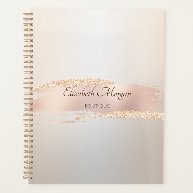 Agenda Elegant Modern,Chic Rose Gold Brush Stroke (Frente)