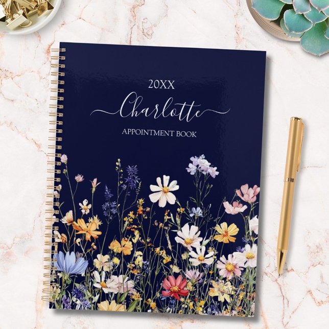 Agenda Elegant Monogram Watercolor Colorful Wildflower (In situ)