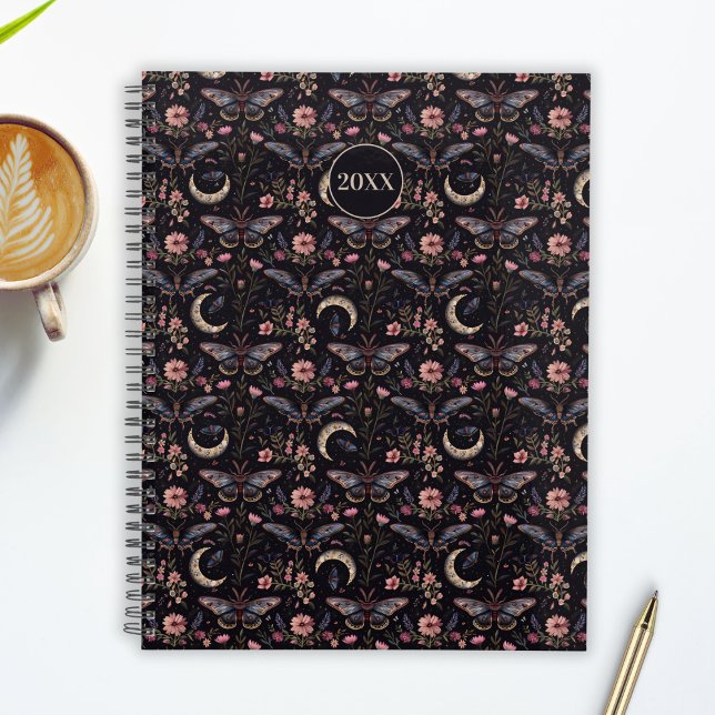 Agenda Elegant Moths Flowers and Moons Mystical Pattern (Criador carregado)